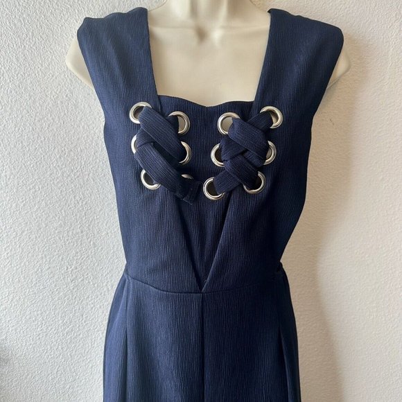 Beulah Womens S Navy‎ Blue Sleeveless Wide Leg Jumpsuit Cutout Cocktail Formal - Picture 3 of 10